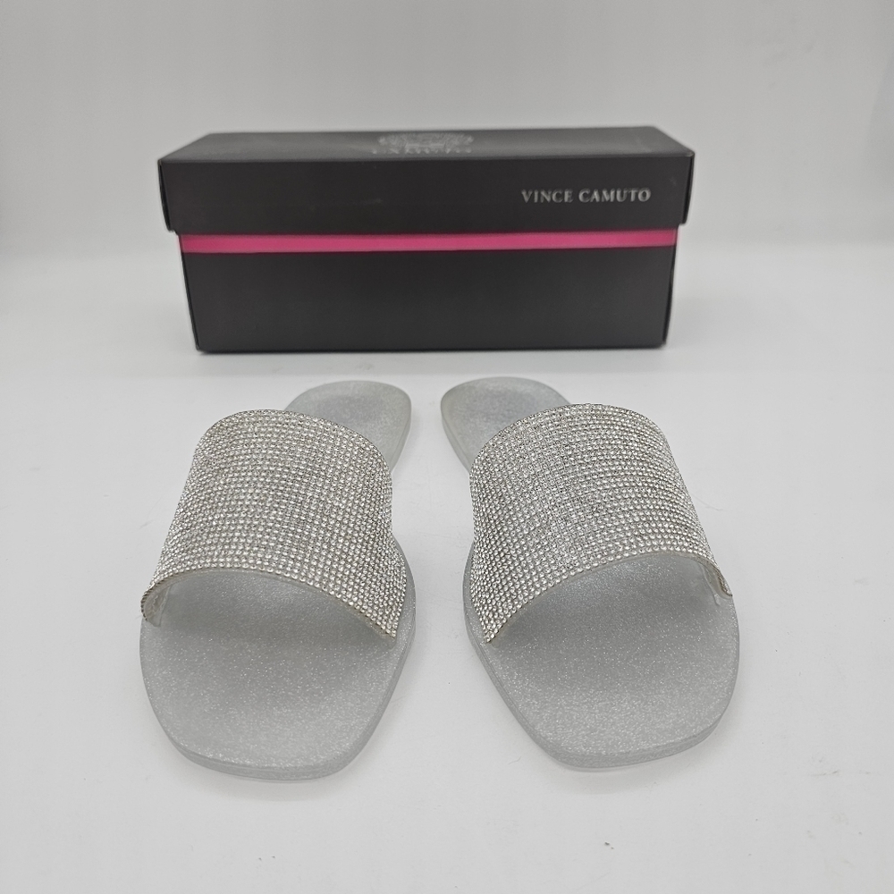 NIB Vince Camuto Embellished Metallic Silver Sparkle Jaquell Jelly Slide Sandal - Picture 7 of 15
